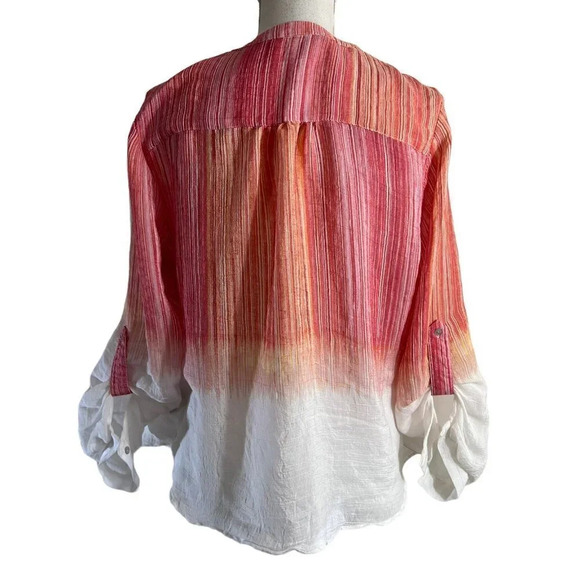 Zac & Rachel Petite Large Ombre Blouse Pink White Front Pocket Roll Tab Sleeves - Picture 3 of 7
